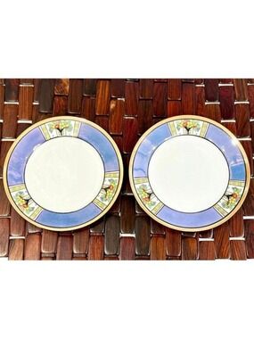 Set of 2 Vintage Noritake Art Deco Hand Painted Salad Plates Morimura Japan 1920